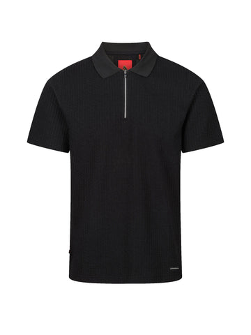 Men's black polo shirt with polo collar.