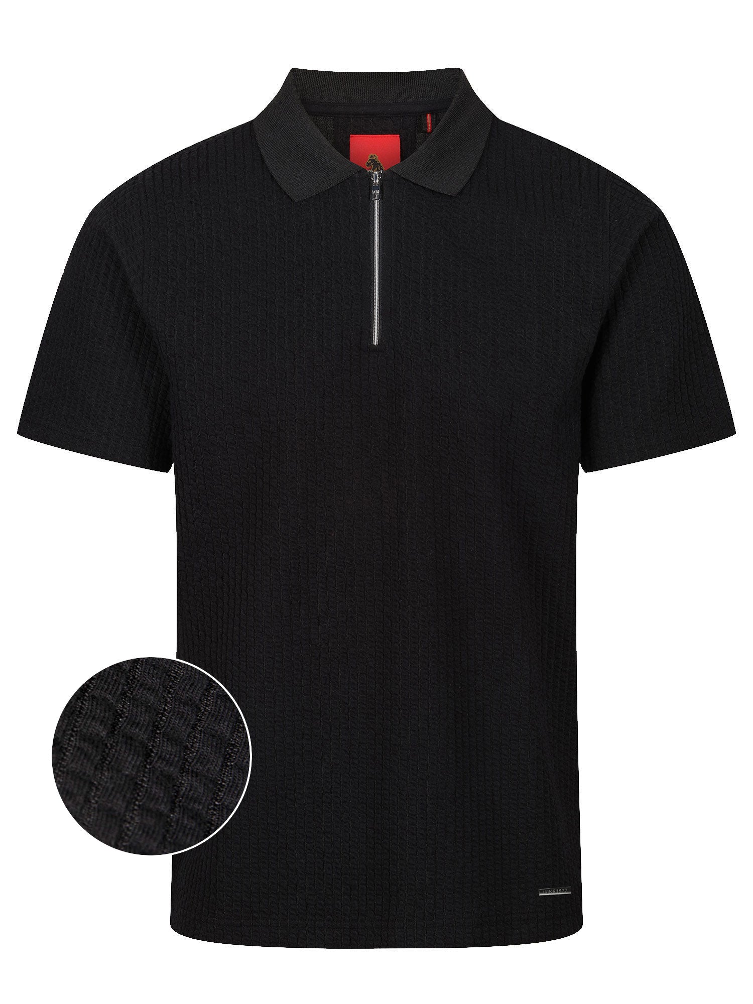 WAFFLE ON JACQUARD TEXTURED ZIP POLO