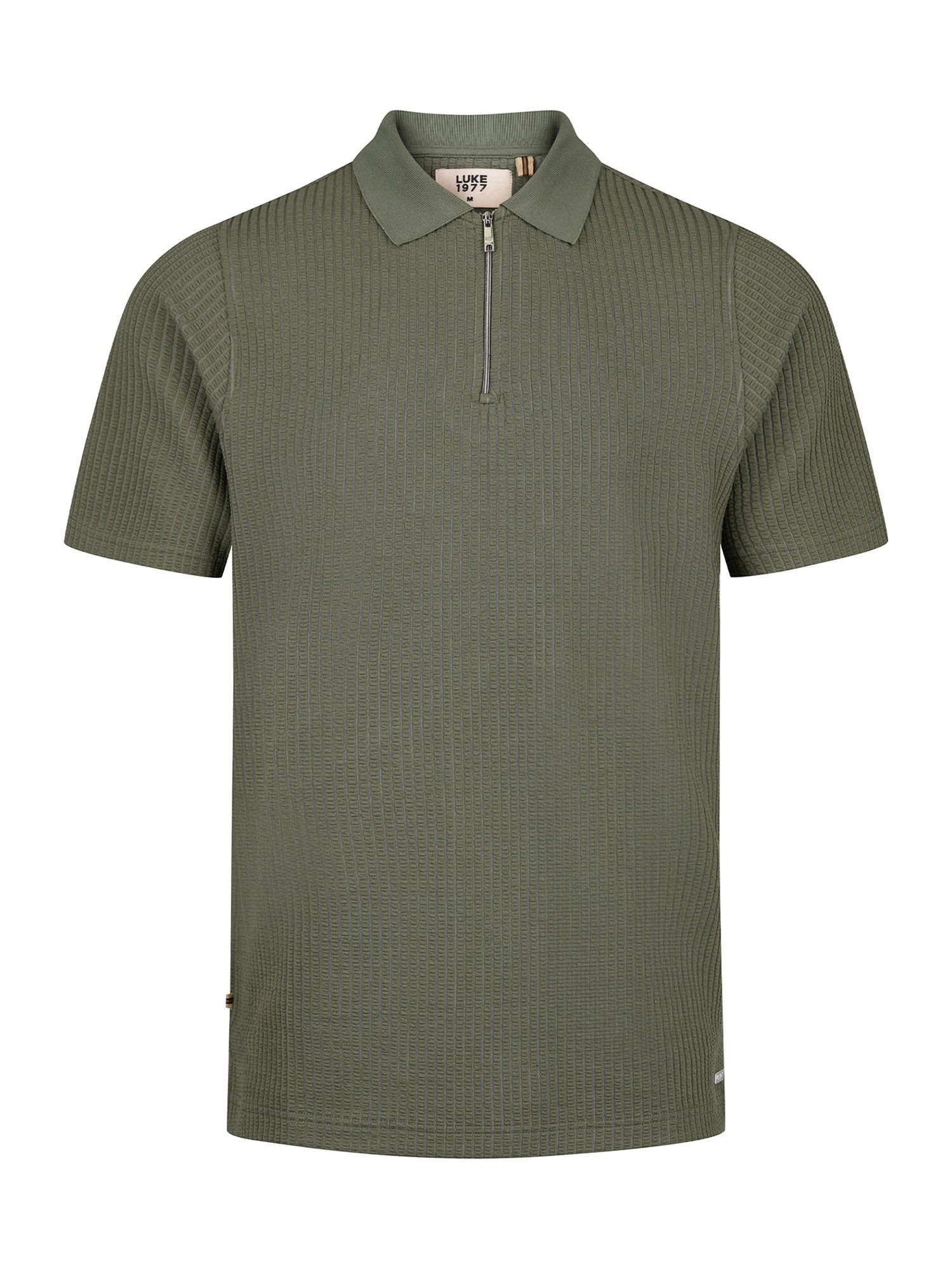 WAFFLE ON JACQUARD TEXTURED ZIP POLO