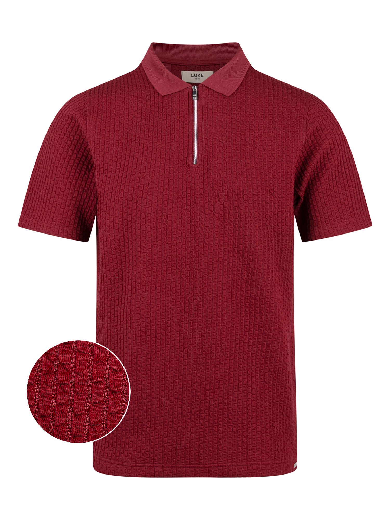 WAFFLE ON JACQUARD TEXTURED ZIP POLO