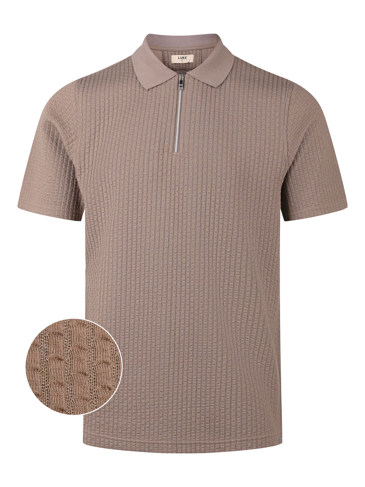 WAFFLE ON JACQUARD TEXTURED ZIP POLO