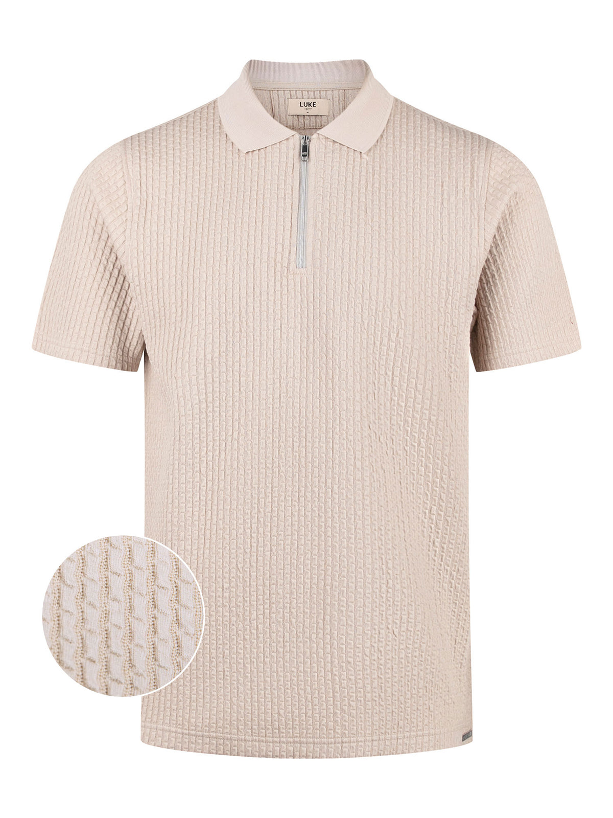 WAFFLE ON JACQUARD TEXTURED ZIP POLO
