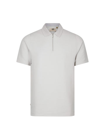 Men's grey polo shirt with polo collar, front view