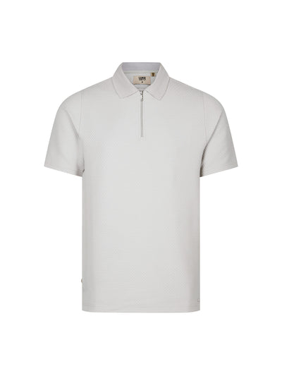 Men's grey polo shirt with polo collar, front view