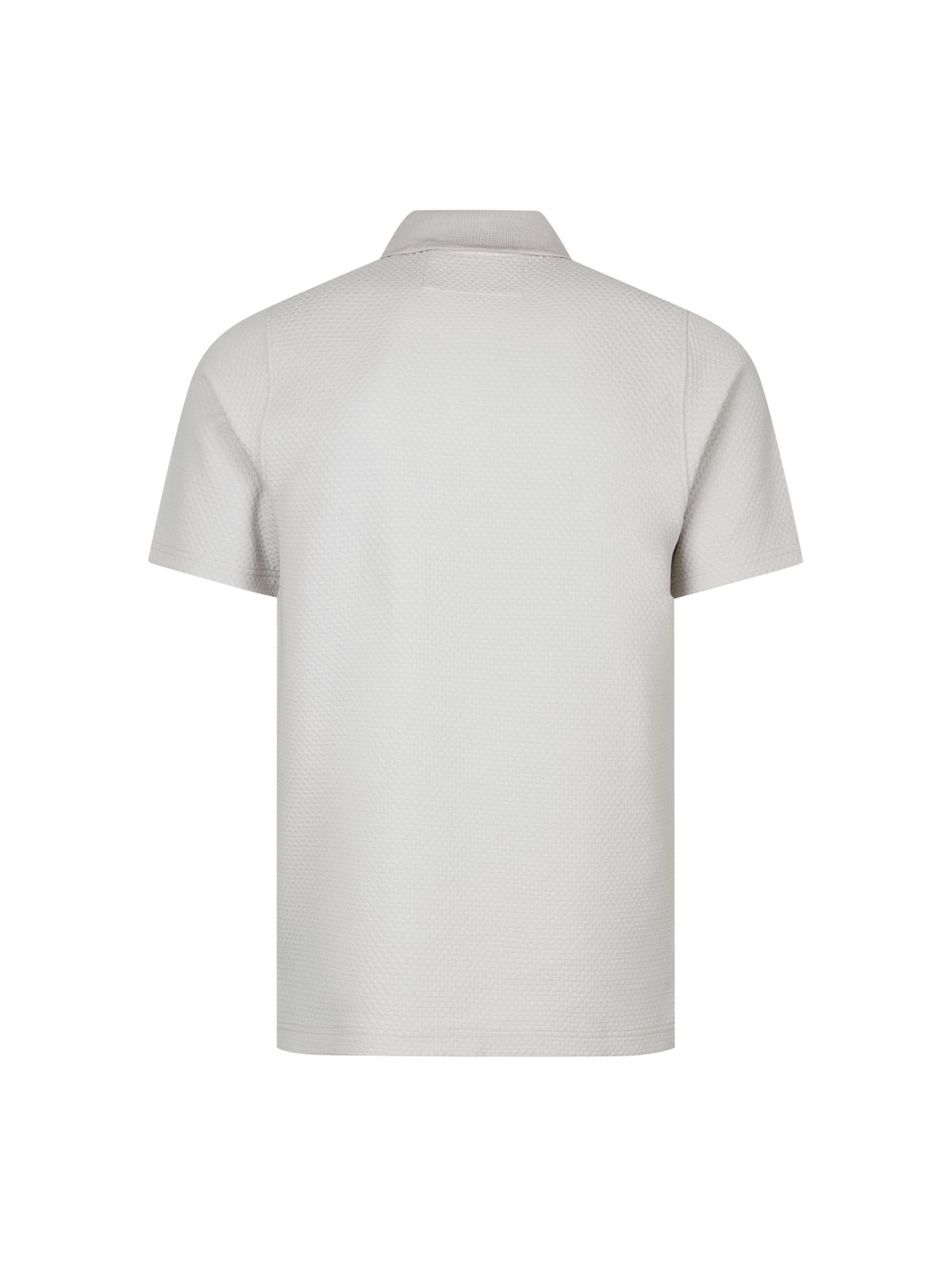 Men's grey polo shirt with polo collar, detail view
