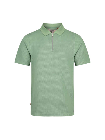 Men's green polo shirt with polo collar, front view