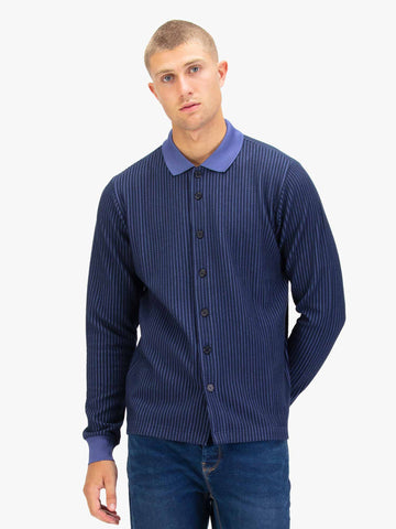 Men's navy polo shirt with polo collar.