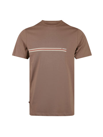 Boy's brown t-shirt with crew neck and jersey, front view