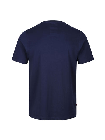 Boy's navy t-shirt with crew neck and jersey, back view