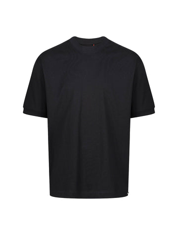 Men's black t-shirt with crew neck and short sleeves - front view.