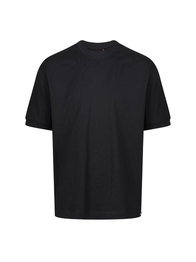 Men's black t-shirt with crew neck and short sleeves - front view.