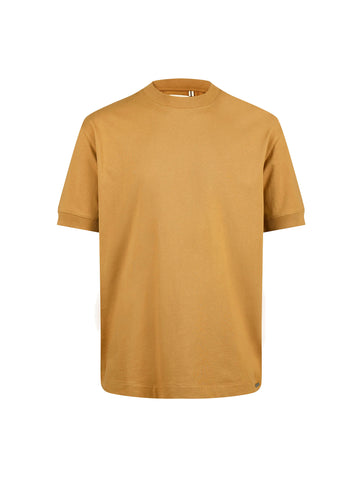 Men's orange t-shirt with crew neck and short sleeves - front view.