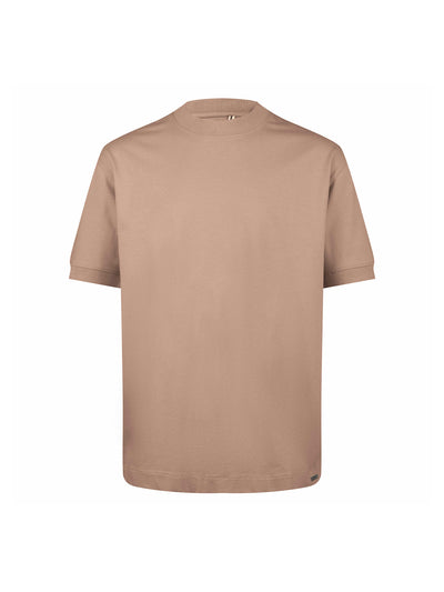 Men's relaxed-fit brown t-shirt with crew neck and short sleeves, front view