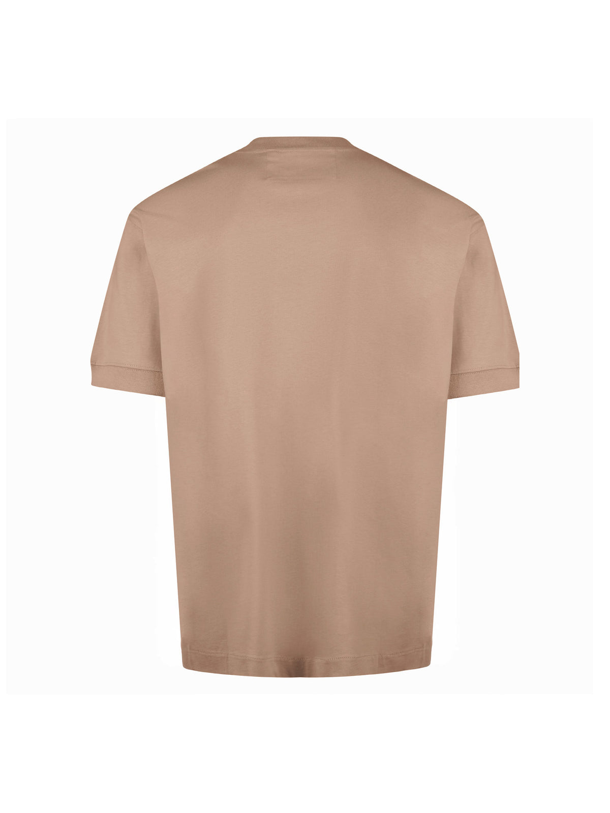 Men's relaxed-fit brown t-shirt with crew neck and short sleeves, side view