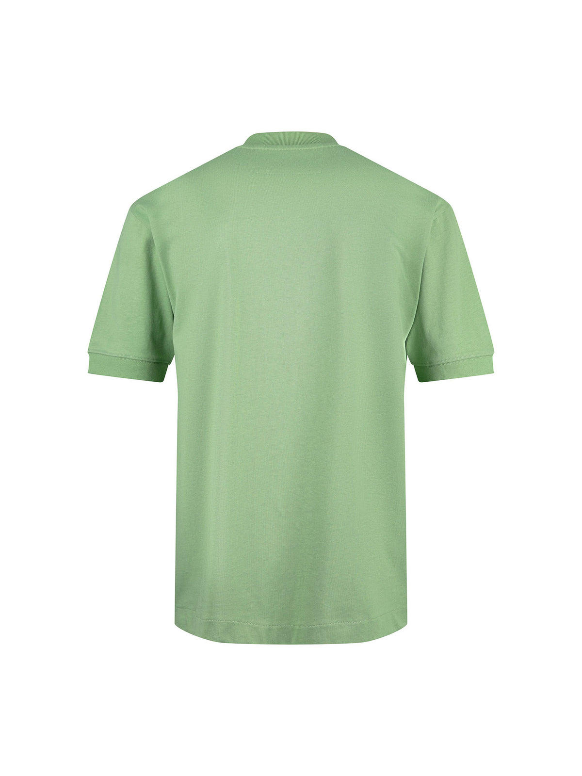 Men's relaxed-fit green t-shirt with crew neck and short sleeves, detail view