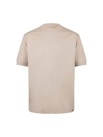Men's relaxed-fit beige t-shirt with crew neck and short sleeves, front view