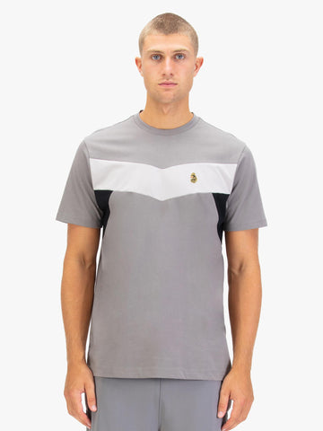 Men's grey t-shirt with crew neck and short sleeves, front view
