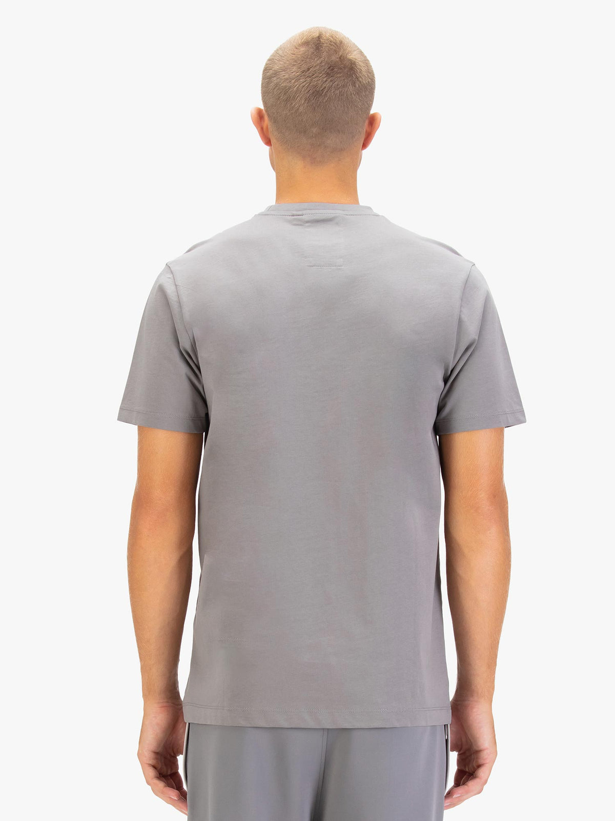 Men's grey t-shirt with crew neck and short sleeves, detail view 1