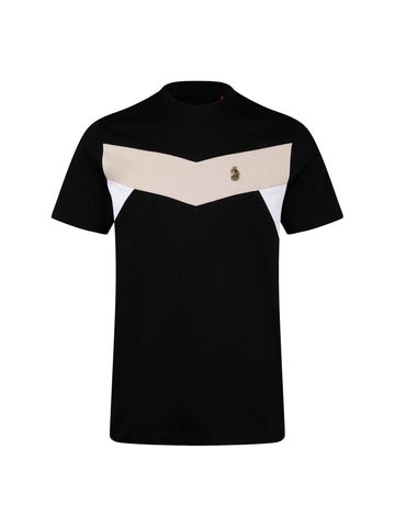 Boy's black t-shirt with crew neck and cotton, front view