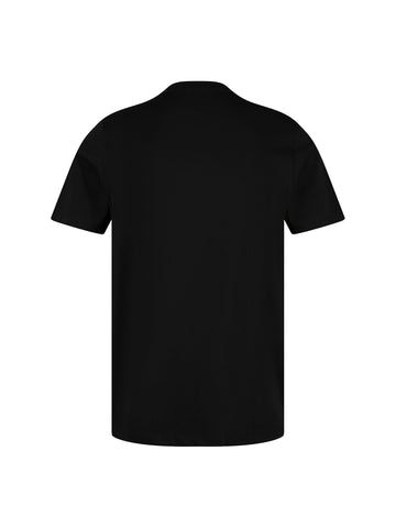 Boy's black t-shirt with crew neck and cotton, back view