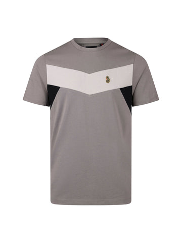 Boy's grey t-shirt with crew neck and cotton, front view