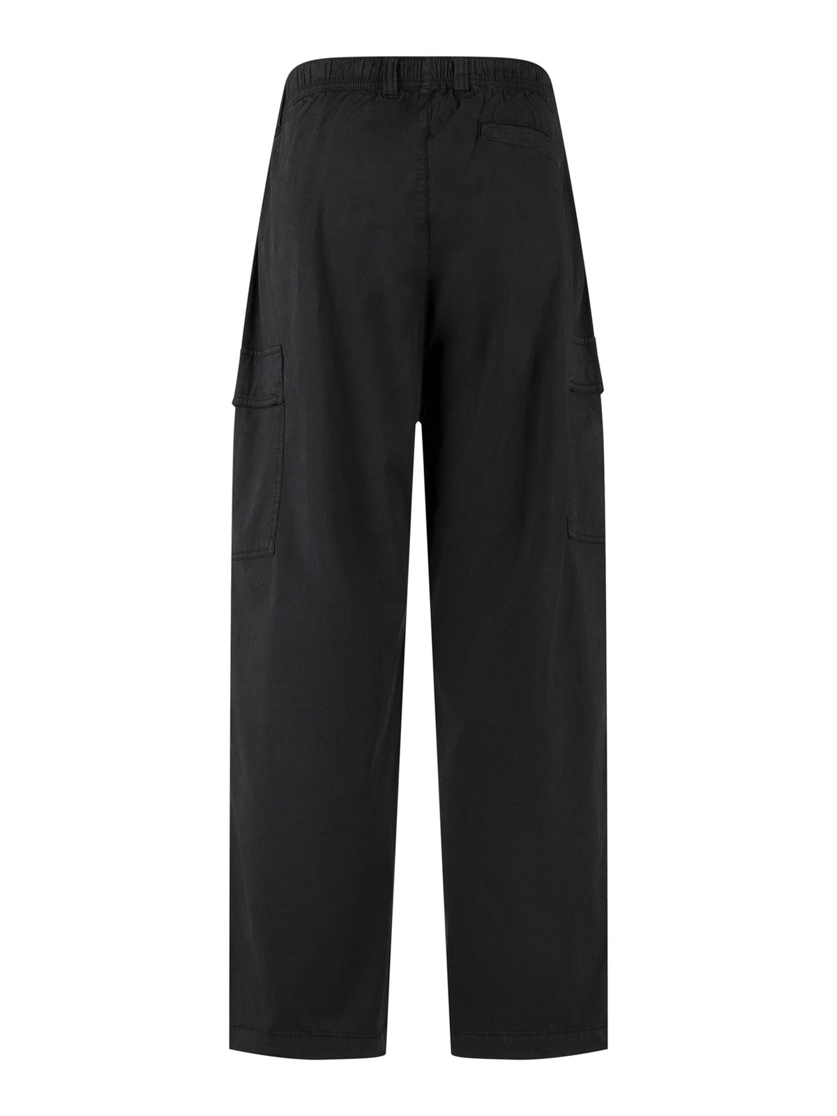 Men's black cargo trousers with cargo pockets.
