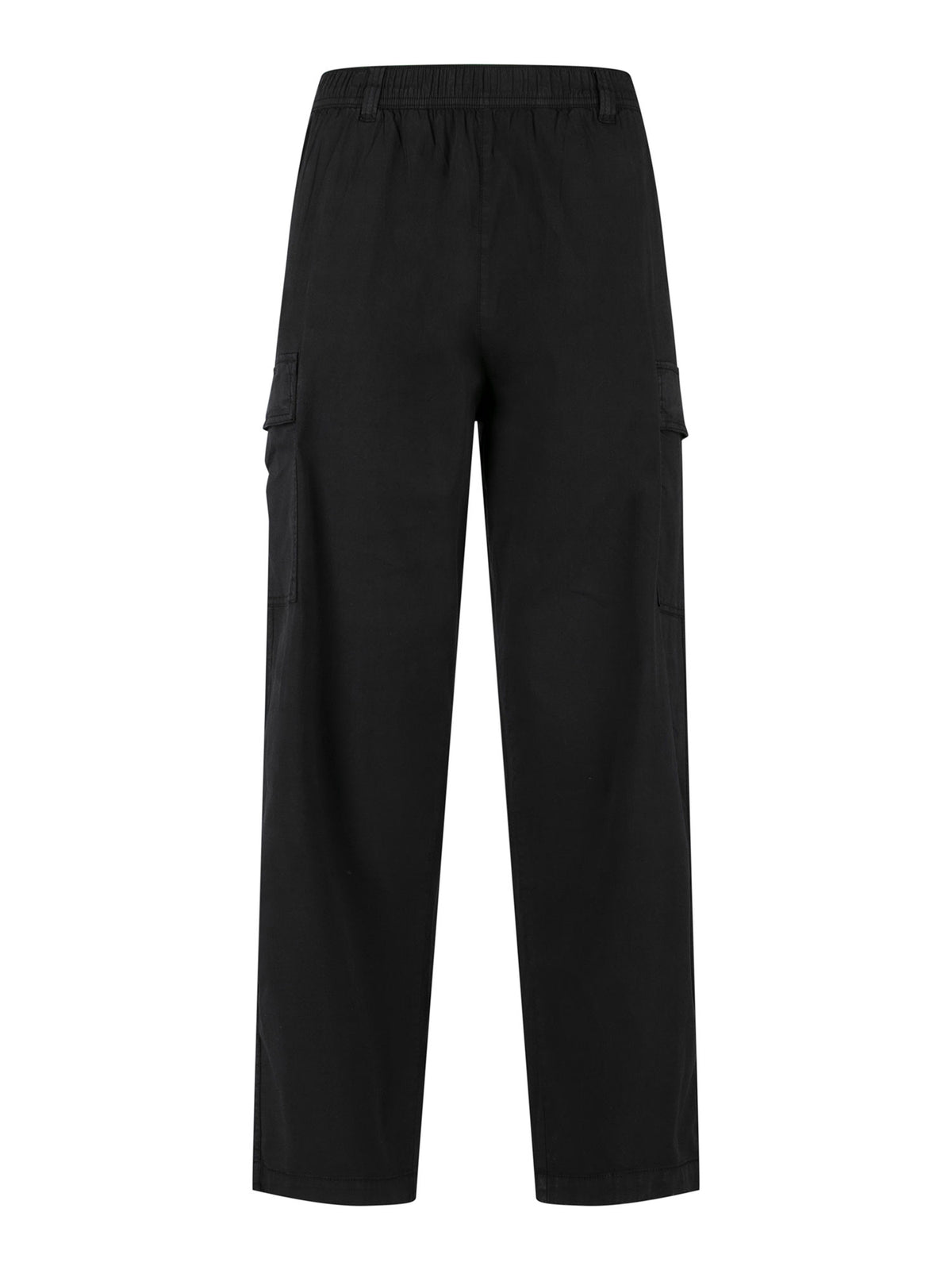 Men's black cargo trousers with cargo pockets.