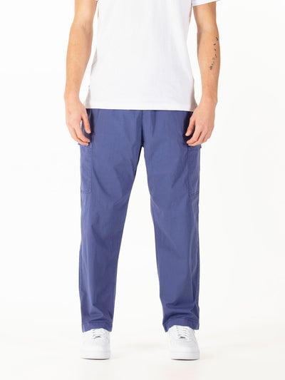 Men's purple cargo trousers with cargo pockets.