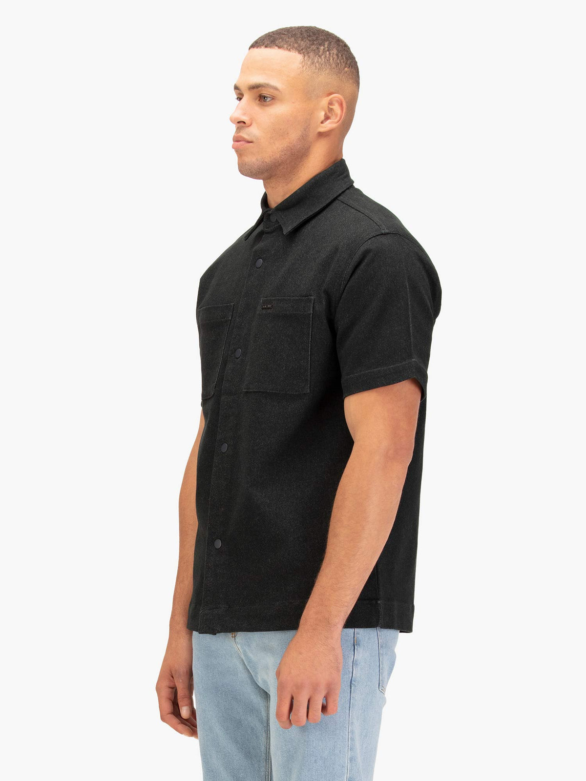 Men's grey shirt with button-up front.