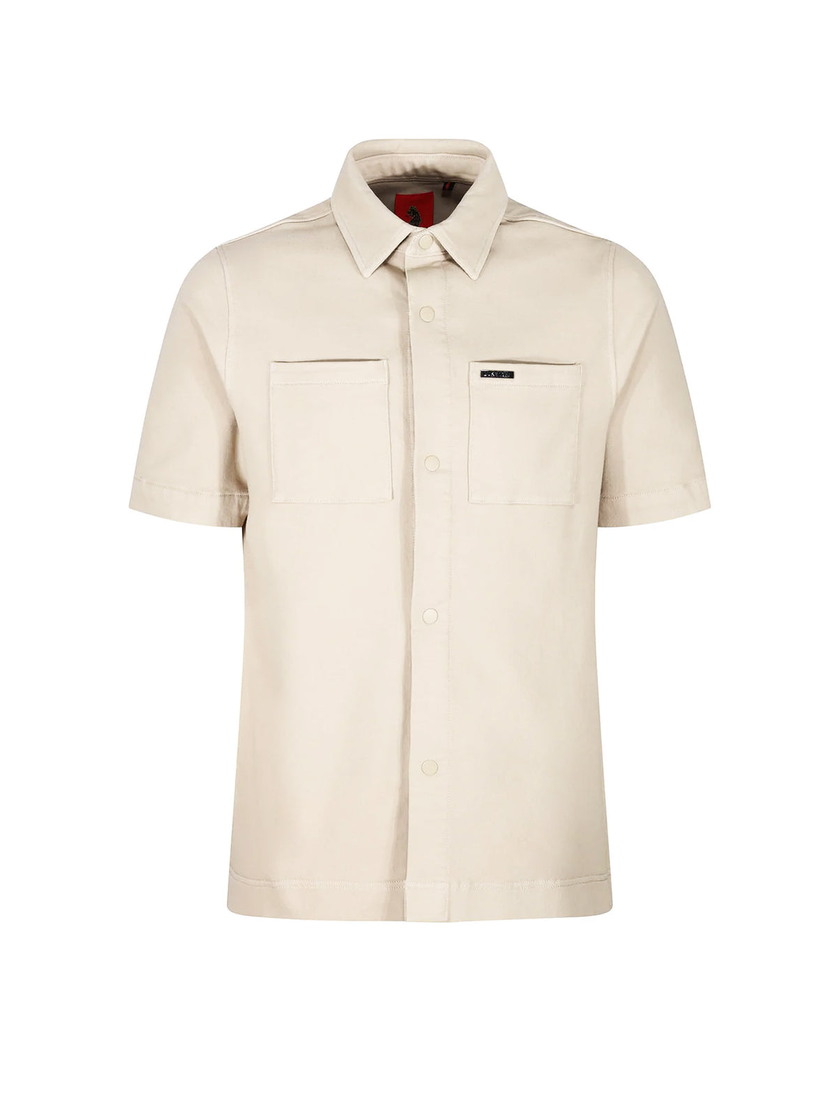 Men's beige shirt with button-up front.