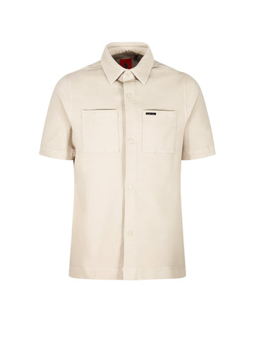 Men's beige shirt with button-up front.