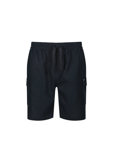 Men's navy shorts with drawstring waistband.