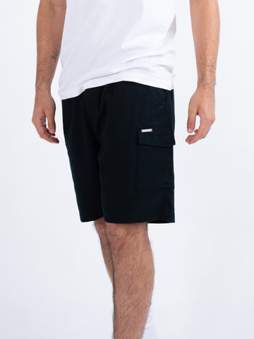 Men's navy shorts with drawstring waistband.