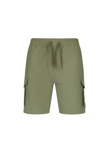 Men's green shorts with elasticated waistband, front view