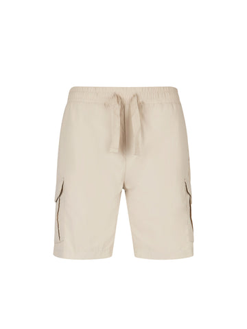 Men's beige shorts with elasticated waistband, front view