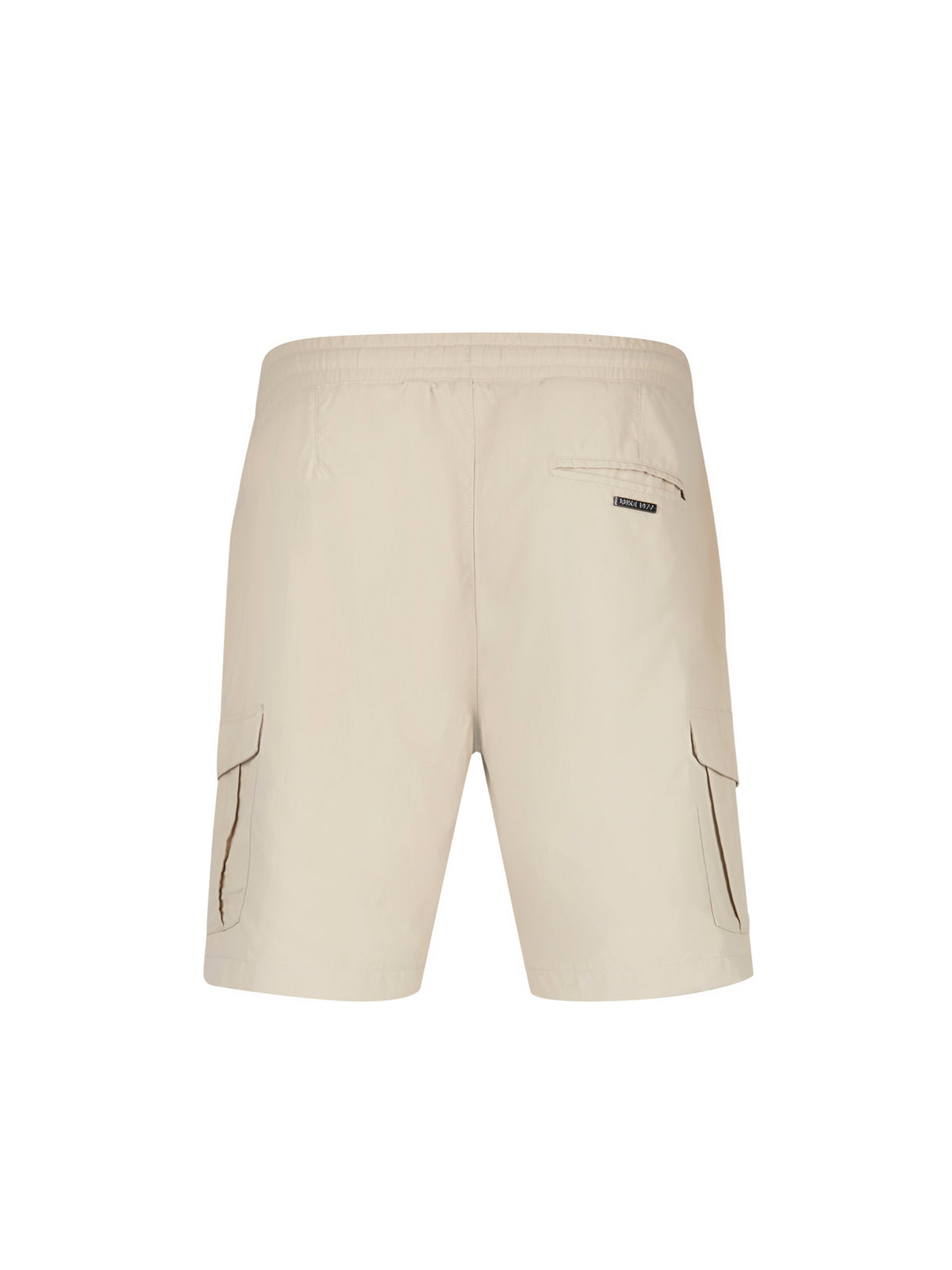 Men's beige shorts with elasticated waistband, back view