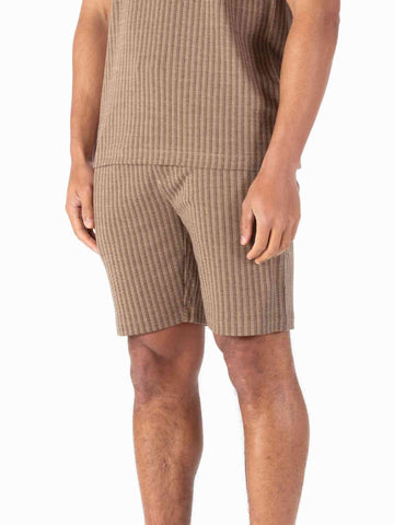 Men's brown shorts with drawstring waistband.