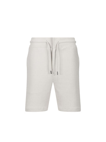 Men's grey shorts with drawstring waistband, front view