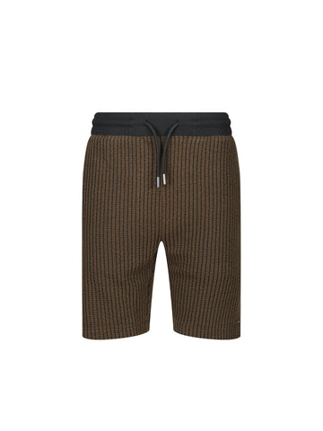 Men's brown shorts with drawstring waistband.