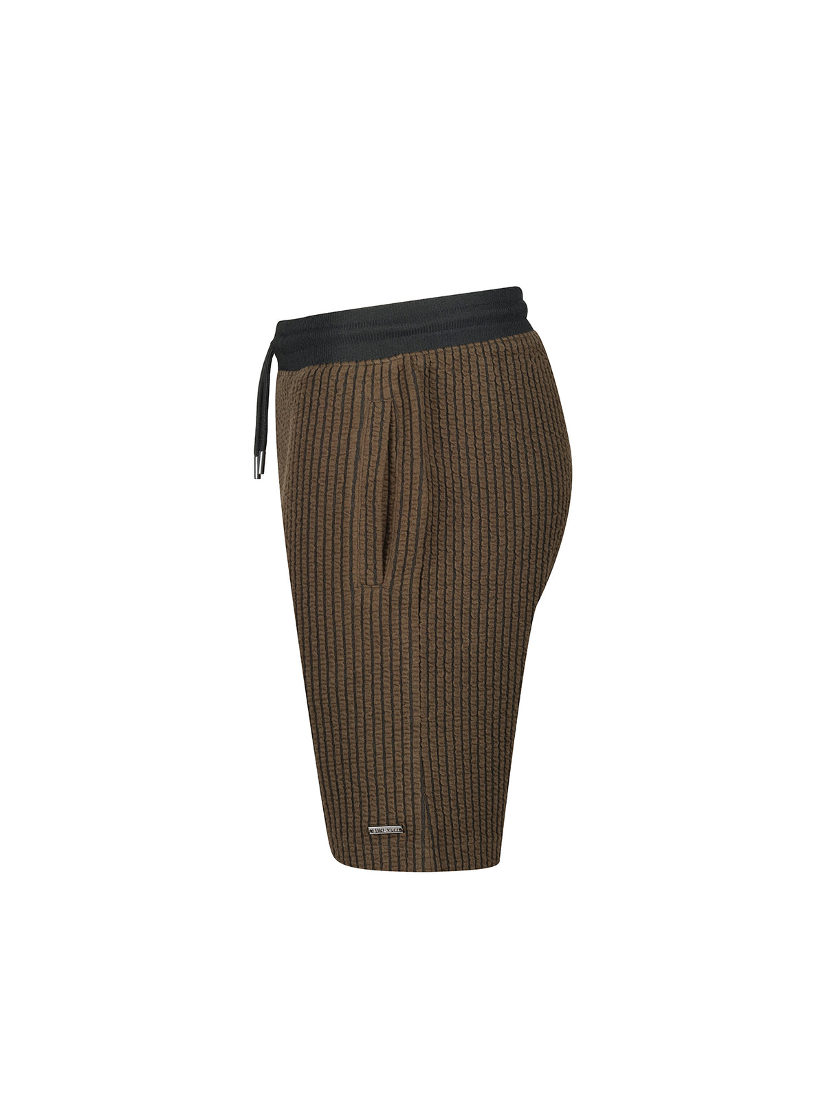 Men's brown shorts with drawstring waistband.