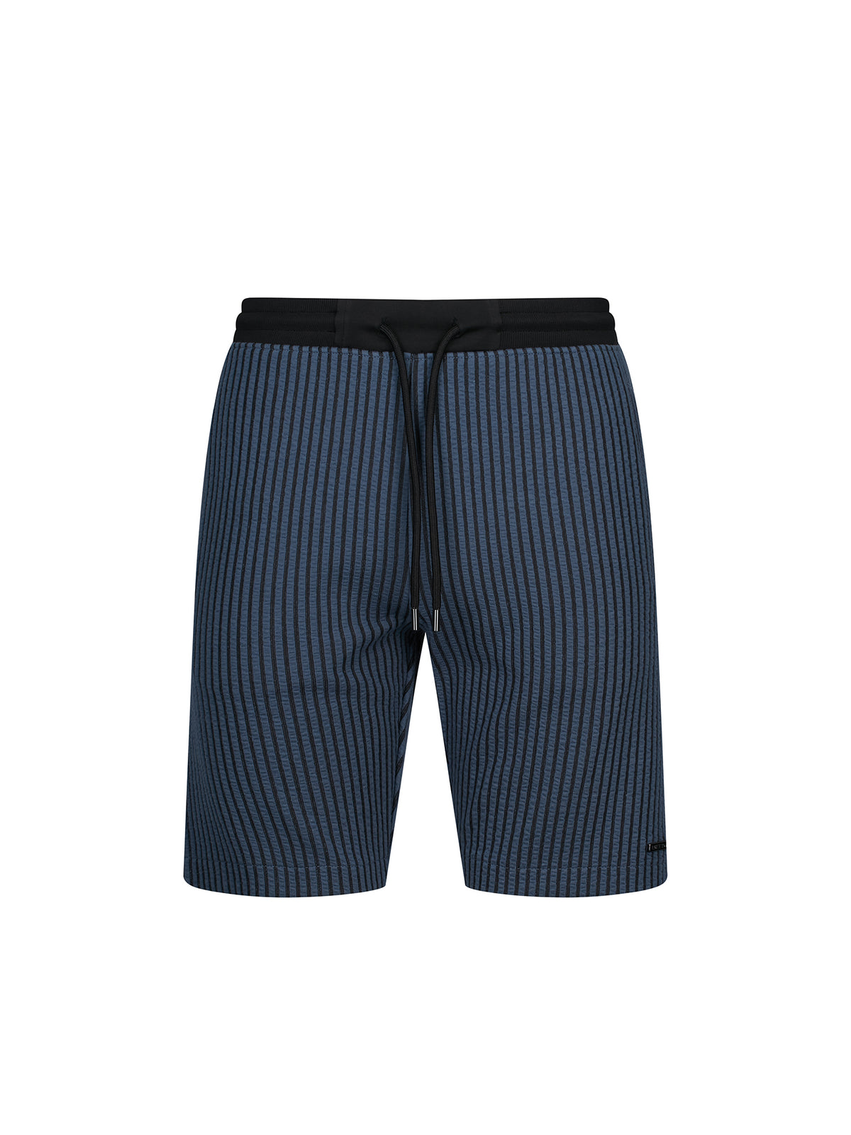 Men's blue shorts with drawstring waistband.