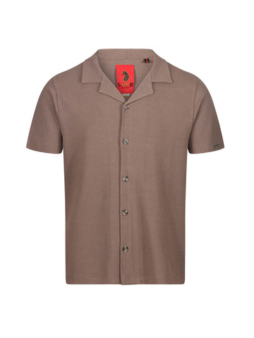 Men's brown shirt with button-up front.