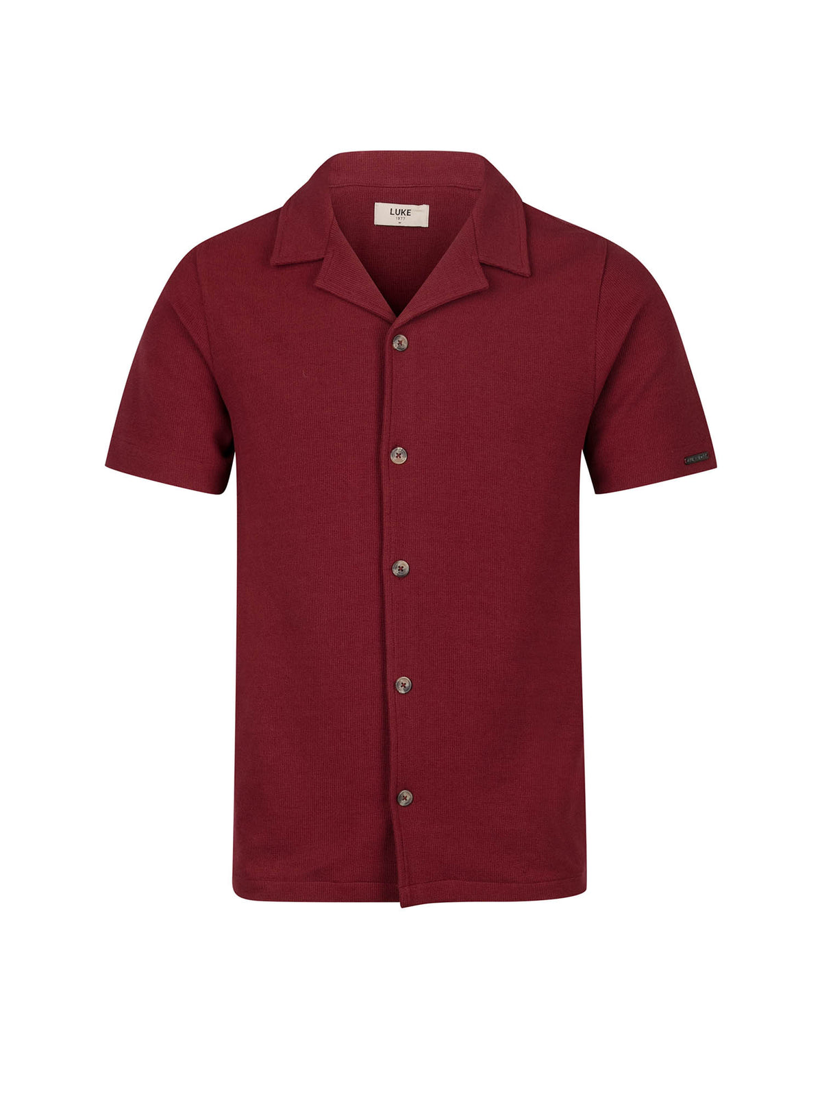 Men's red shirt with button-up front.