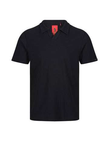 Men's black polo shirt with polo collar.