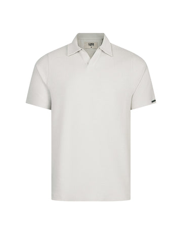 Men's grey polo shirt with polo collar, front view