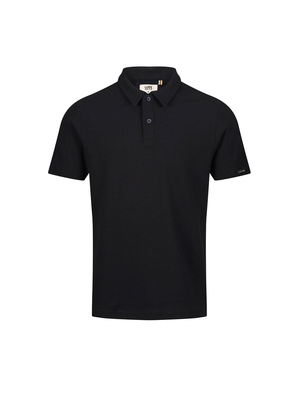 Men's black polo shirt with polo collar.