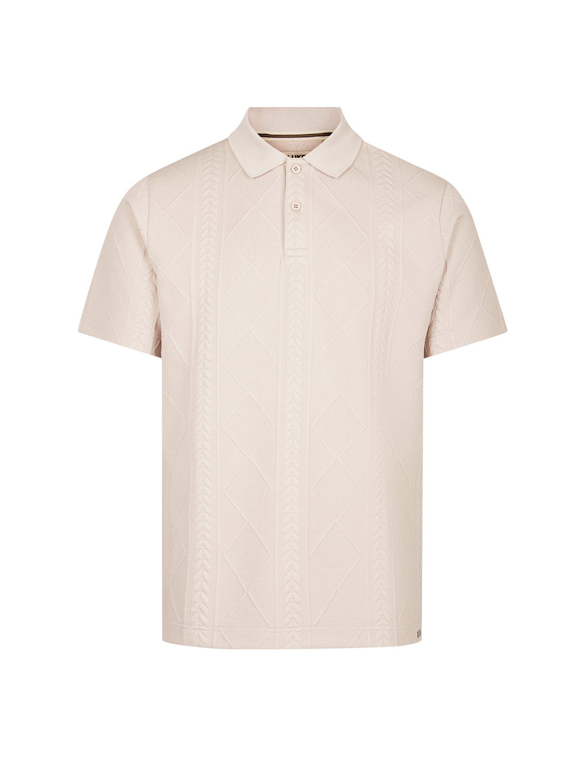 Men's beige polo shirt with polo collar, front view