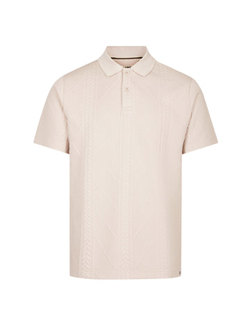 Men's beige polo shirt with polo collar, front view