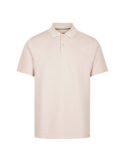Men's beige polo shirt with polo collar, front view