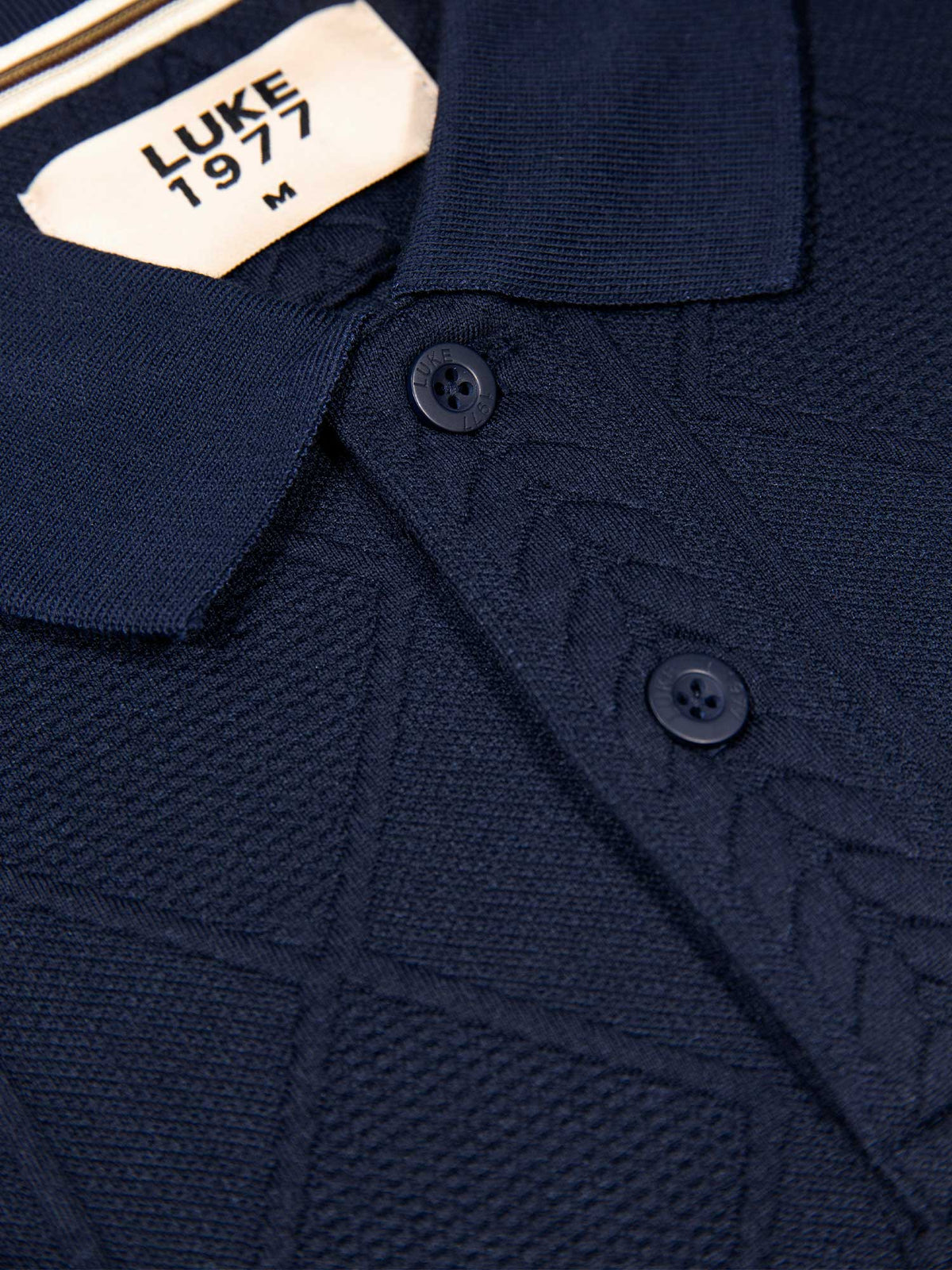 Men's navy polo shirt with polo collar, detail view 1